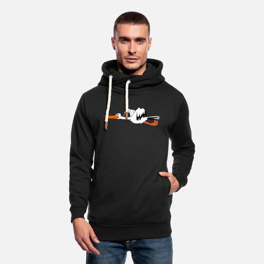 Stork on retreat from baby