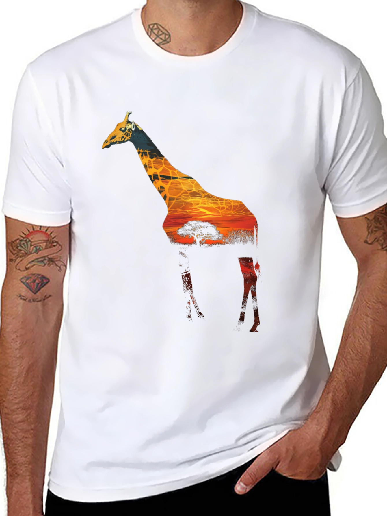 Giraffe Sunset Graphic Tee - Unique Wildlife T-Shirt