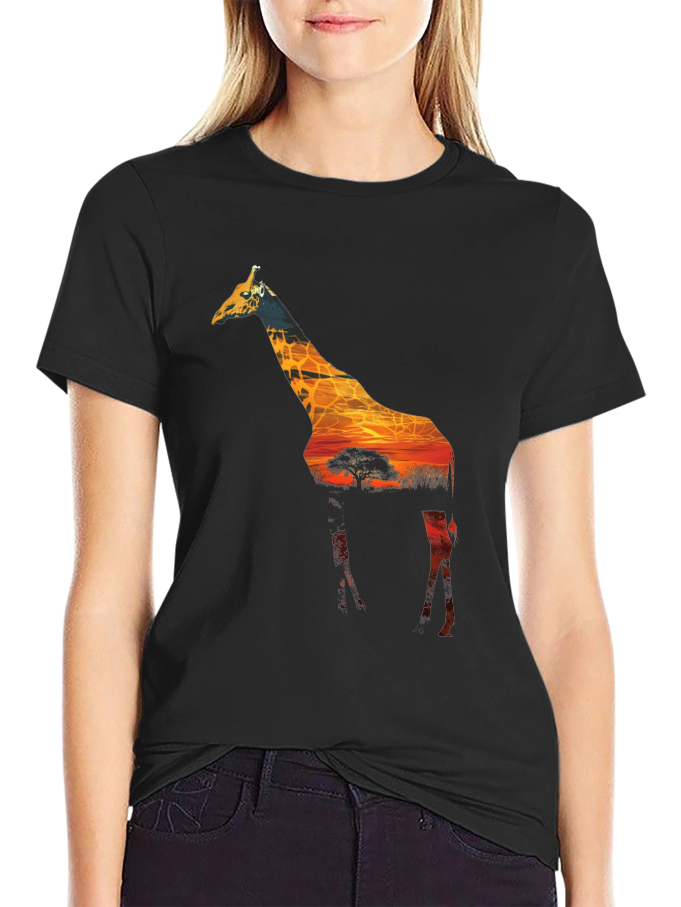 Giraffe Sunset Graphic Tee - Unique Wildlife T-Shirt
