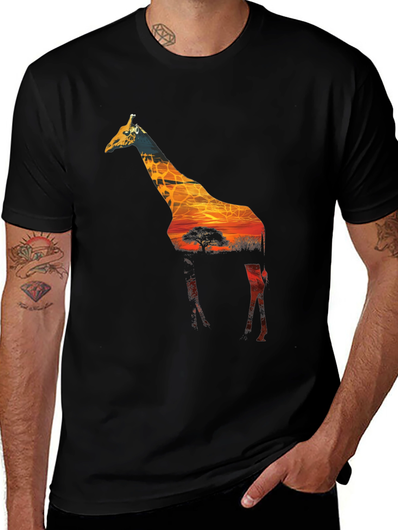 Giraffe Sunset Graphic Tee - Unique Wildlife T-Shirt