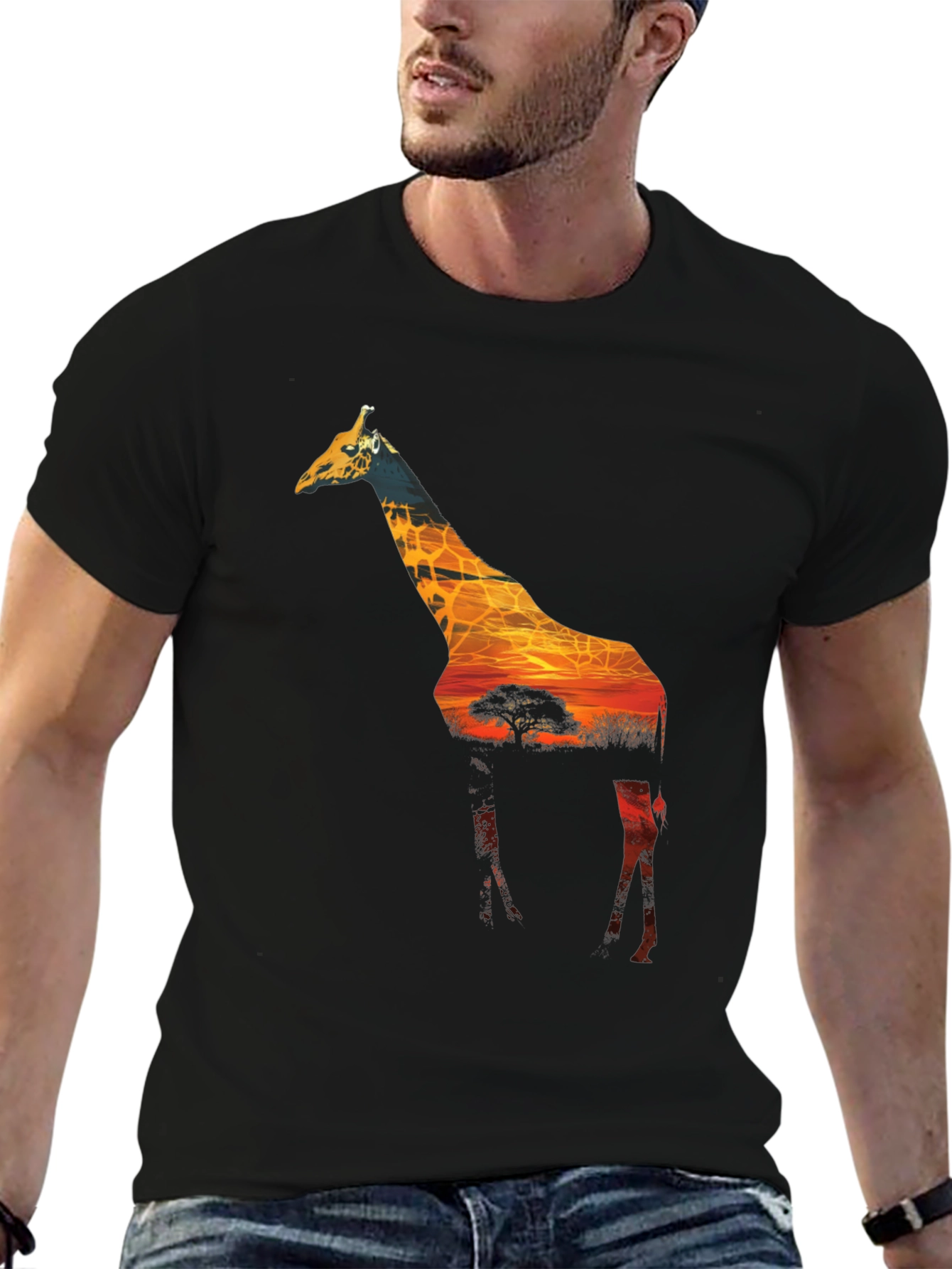 Giraffe Sunset Graphic Tee - Unique Wildlife T-Shirt