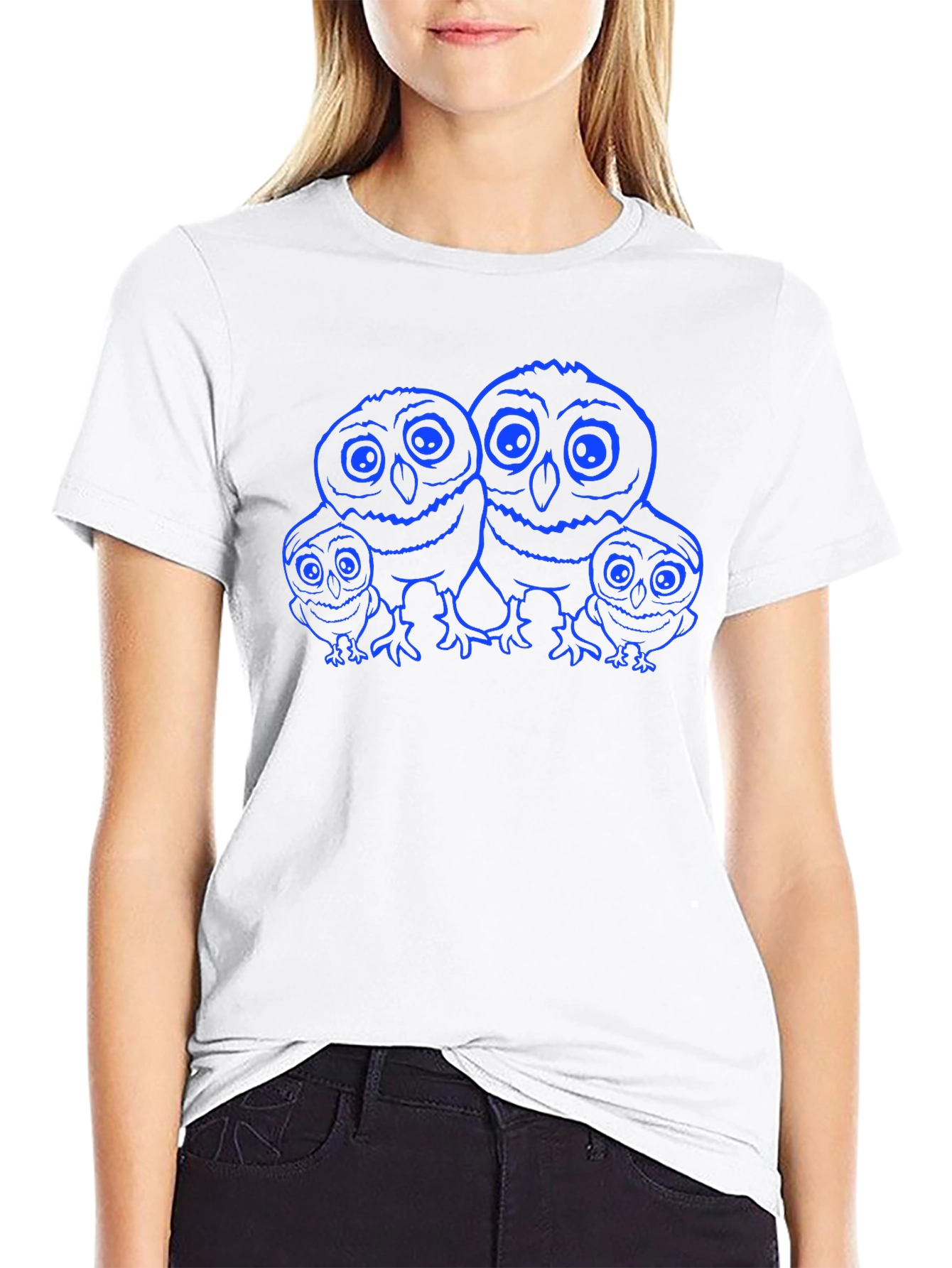 Owl Family Graphic Black T-Shirt