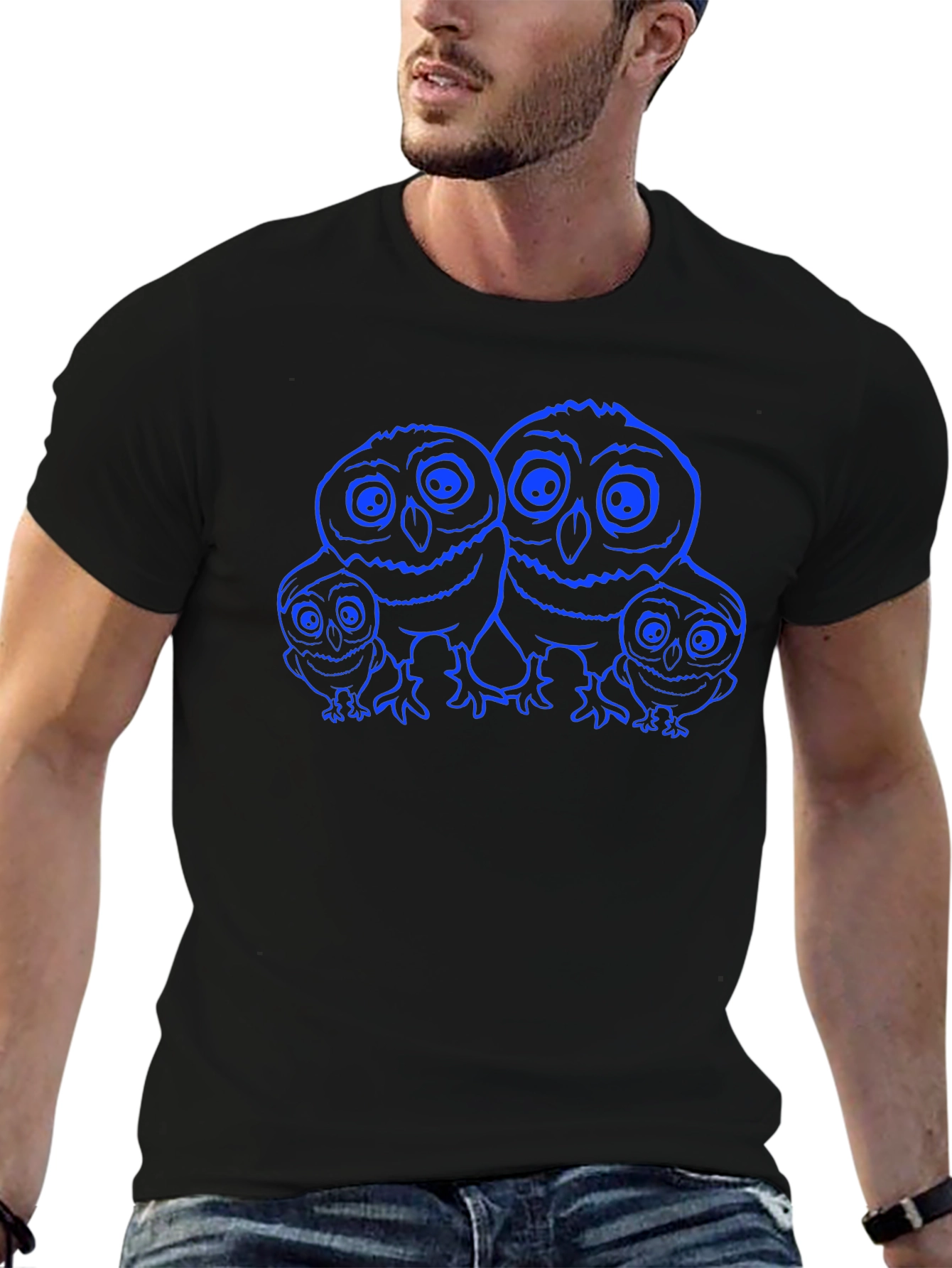 Owl Family Graphic Black T-Shirt