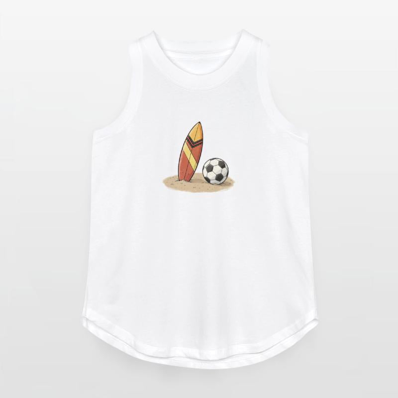 Surfboard and soccer ball in the sand