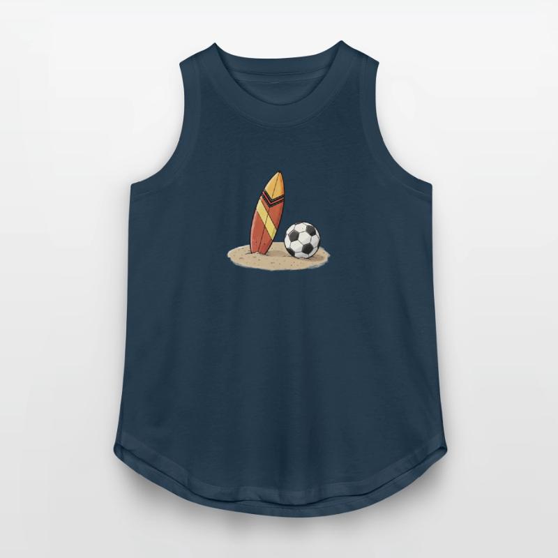 Surfboard and soccer ball in the sand