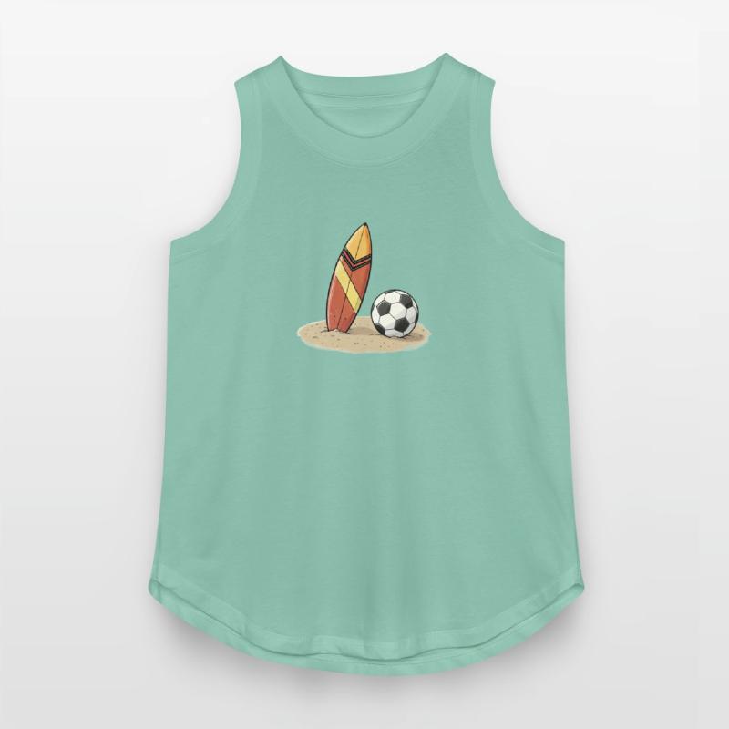 Surfboard and soccer ball in the sand