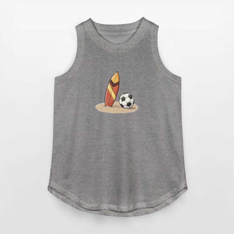 Surfboard and soccer ball in the sand