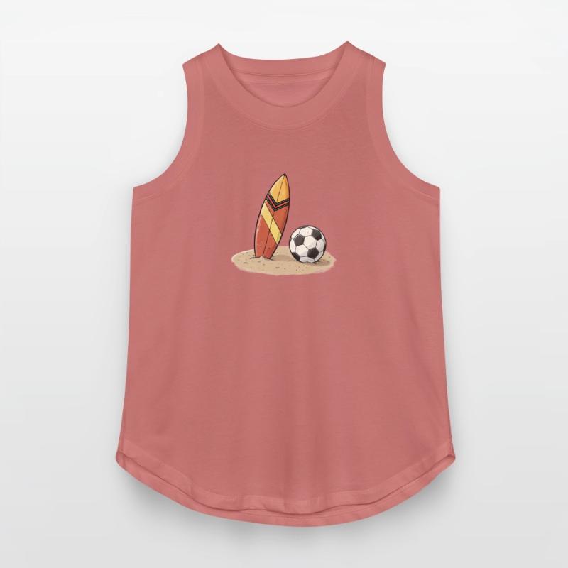 Surfboard and soccer ball in the sand