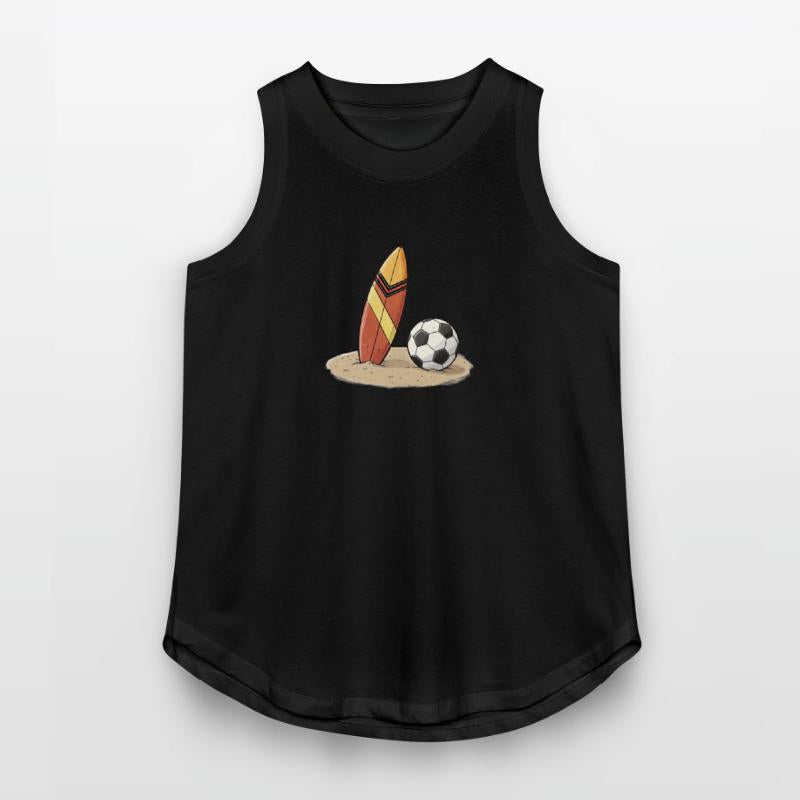 Surfboard and soccer ball in the sand