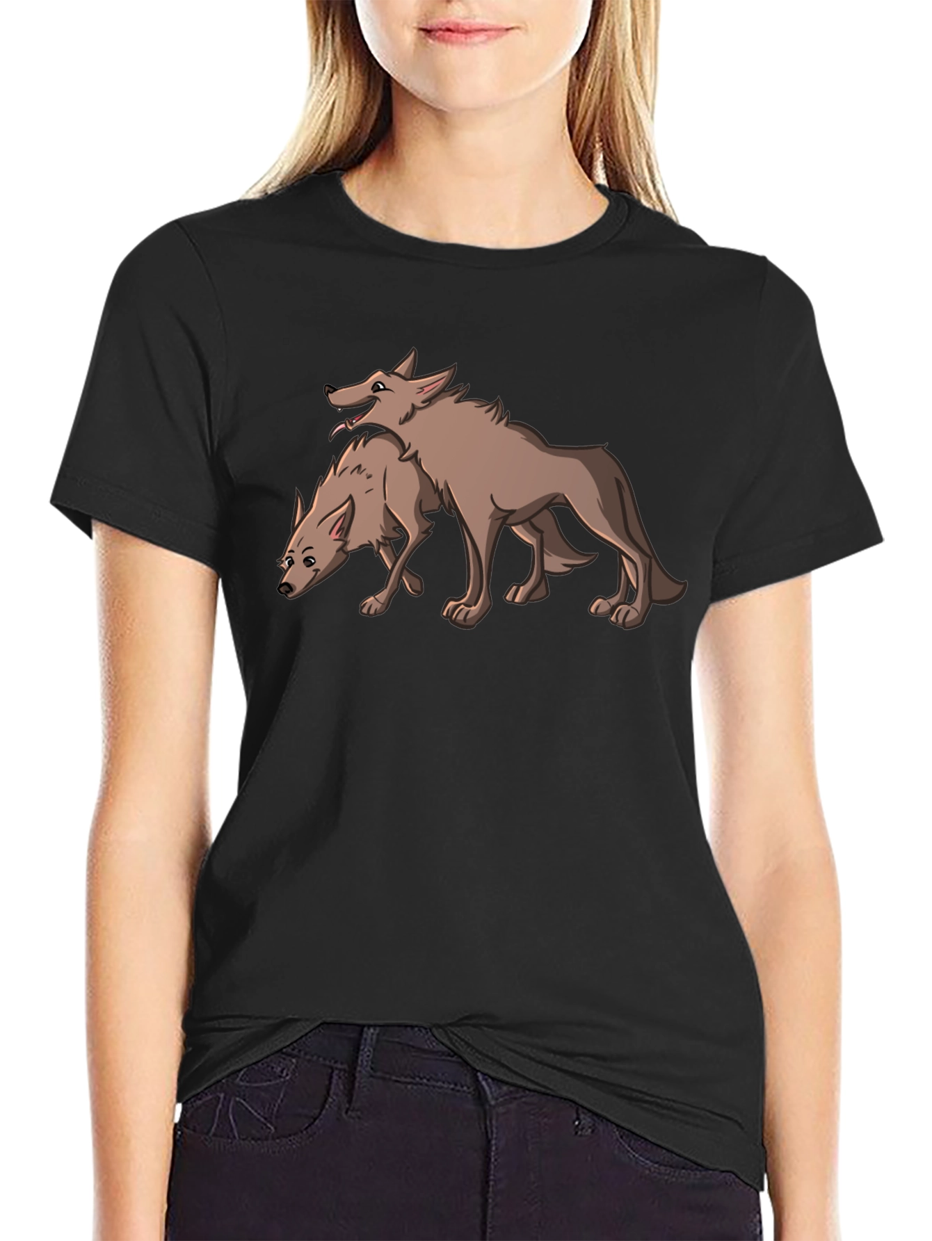 Two Wolves Graphic Tee - Stylish Black T-Shirt