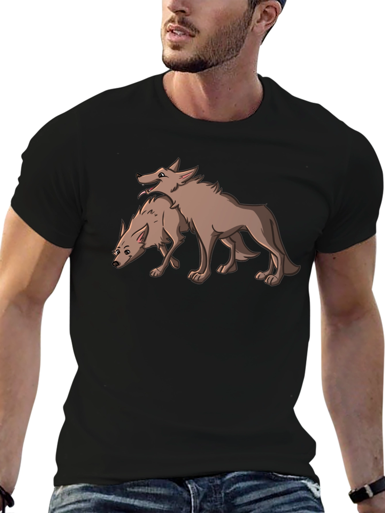 Two Wolves Graphic Tee - Stylish Black T-Shirt