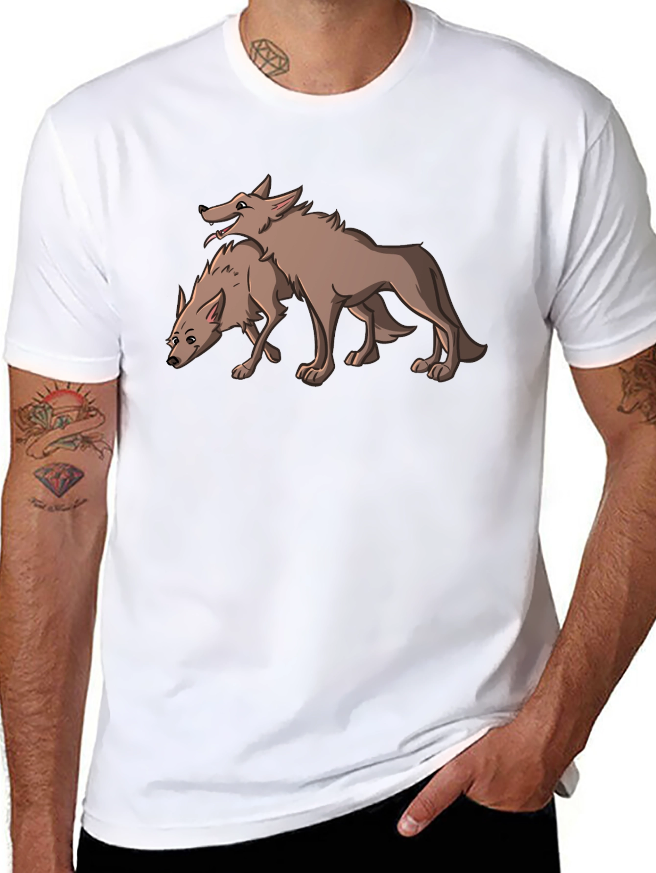 Two Wolves Graphic Tee - Stylish Black T-Shirt