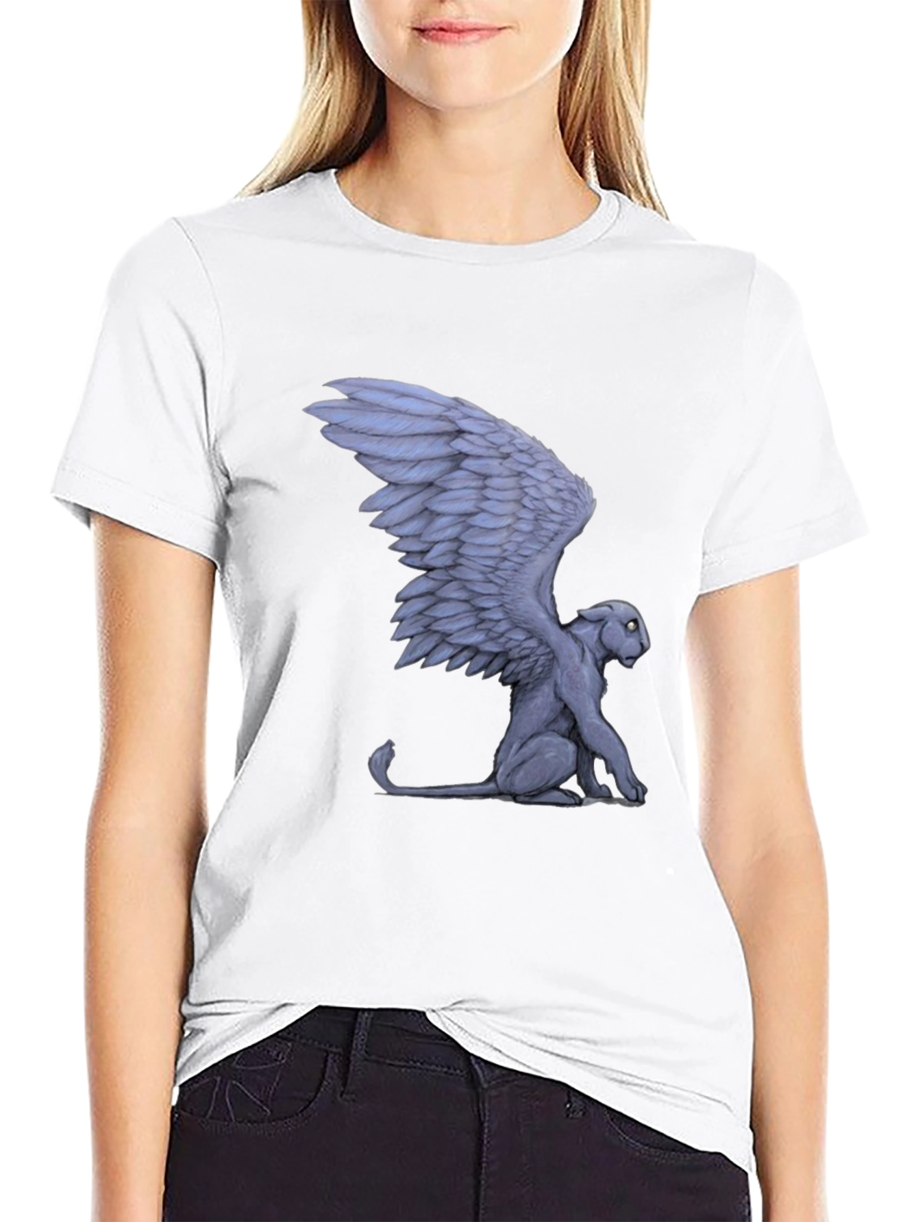 Winged Cat Graphic Tee - Black Cotton T-Shirt