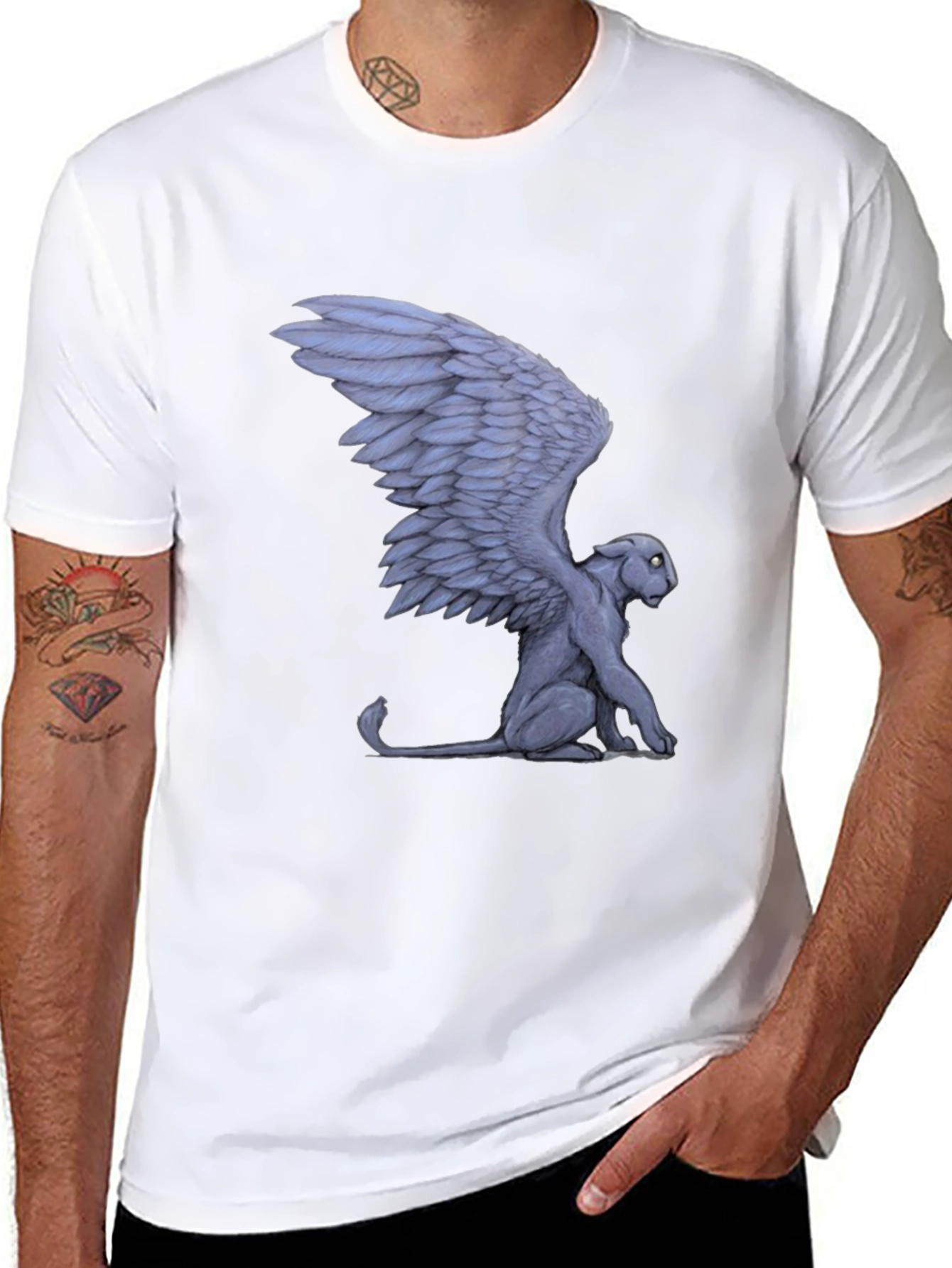 Winged Cat Graphic Tee - Black Cotton T-Shirt
