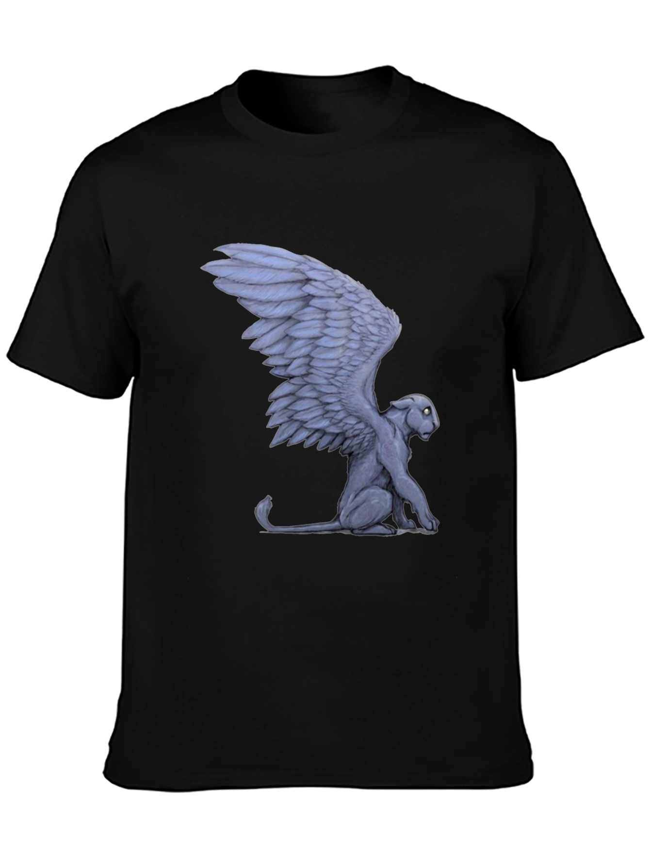 Winged Cat Graphic Tee - Black Cotton T-Shirt