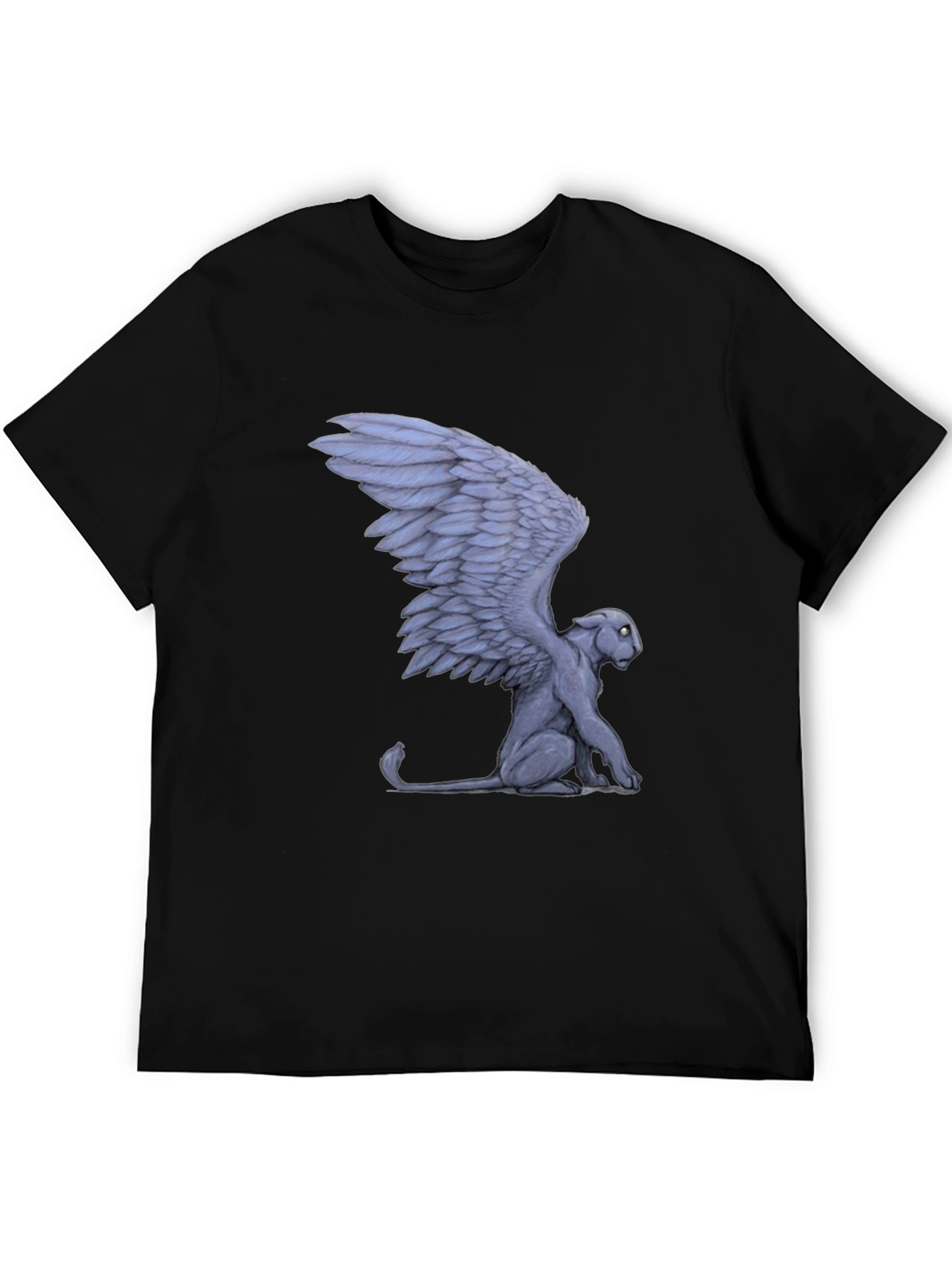 Winged Cat Graphic Tee - Black Cotton T-Shirt