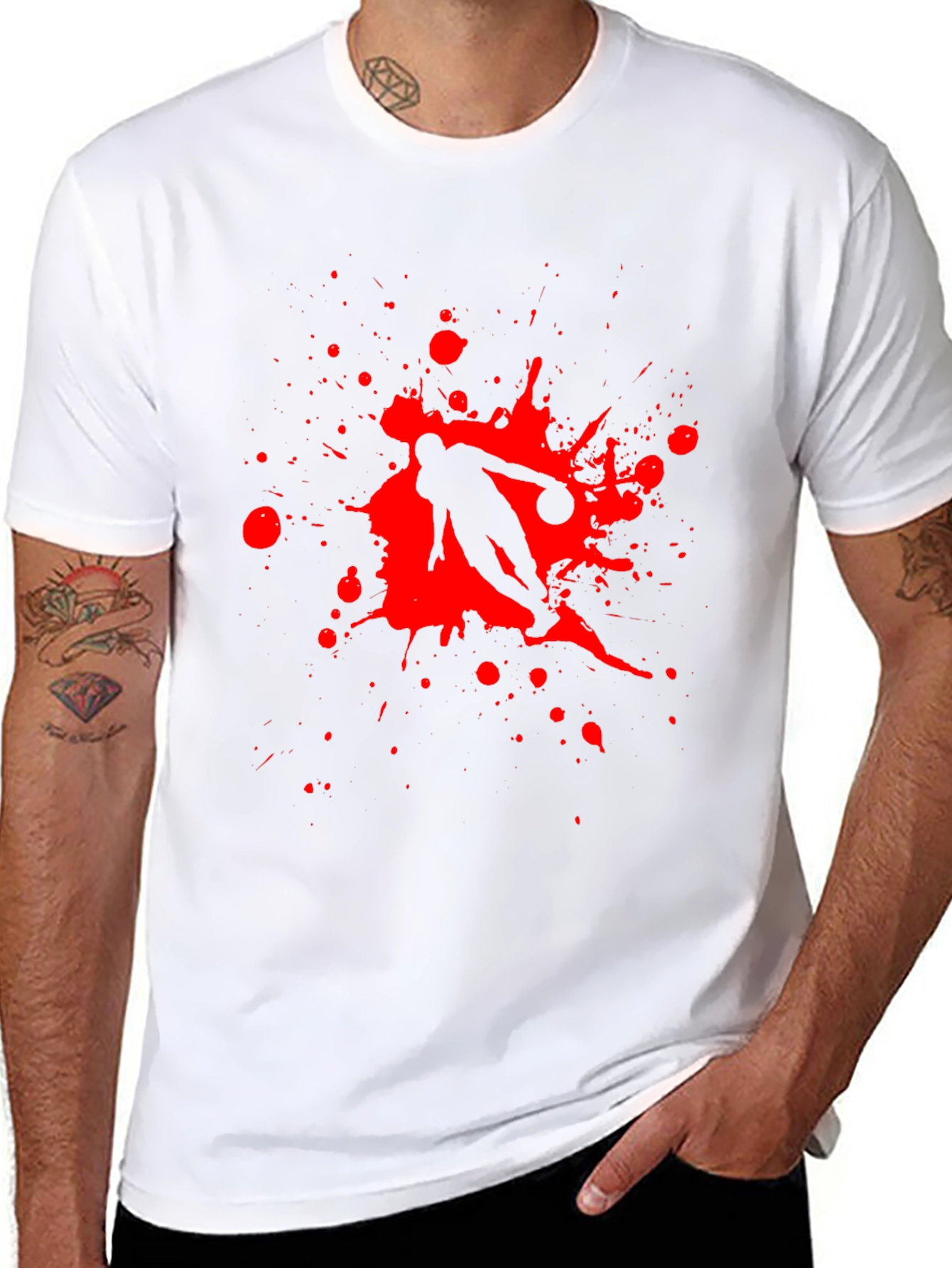 Black T-Shirt with Red Basketball Splatter Design