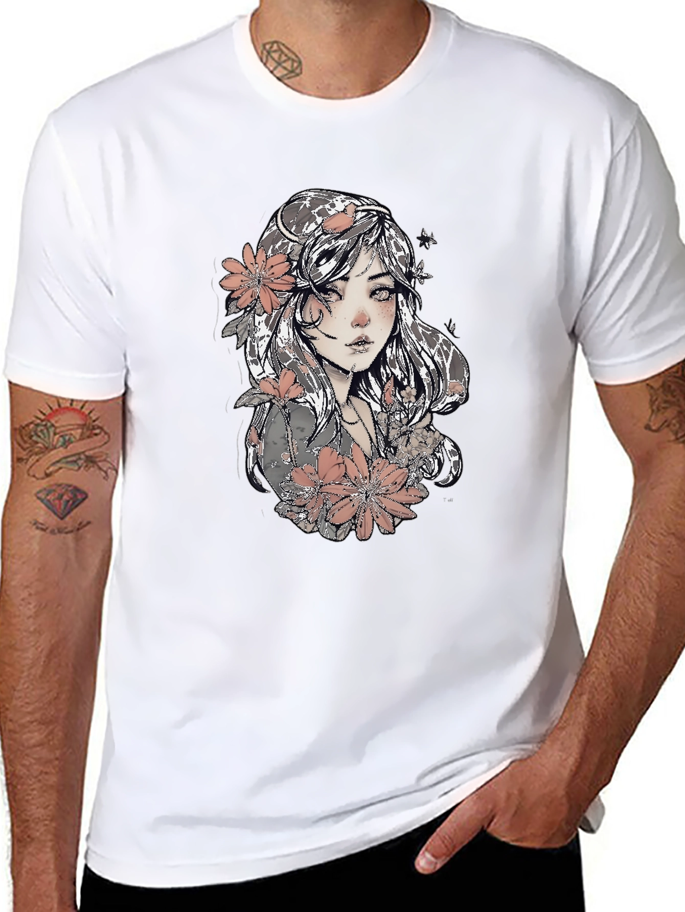Floral Girl Graphic Black T-Shirt