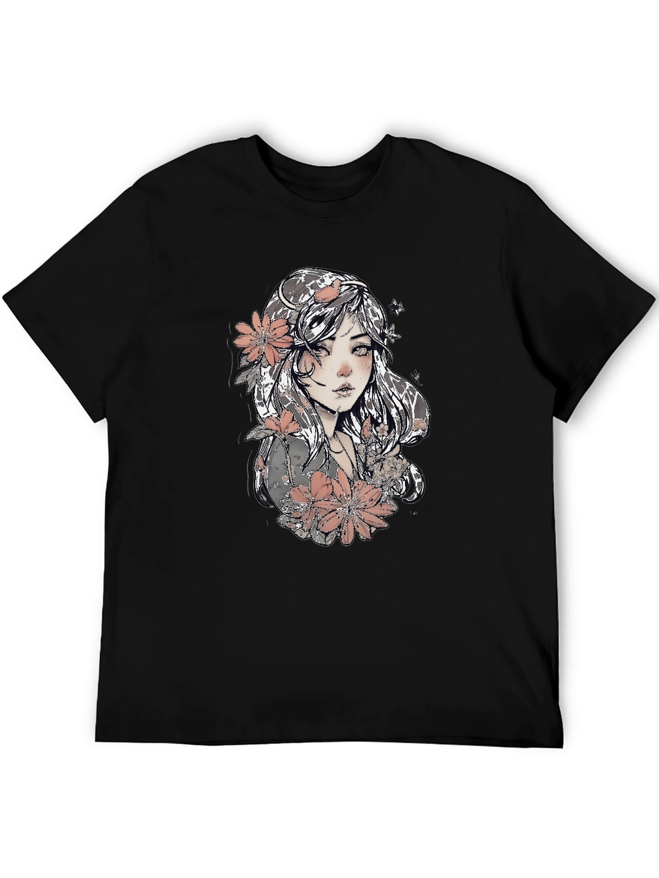 Floral Girl Graphic Black T-Shirt