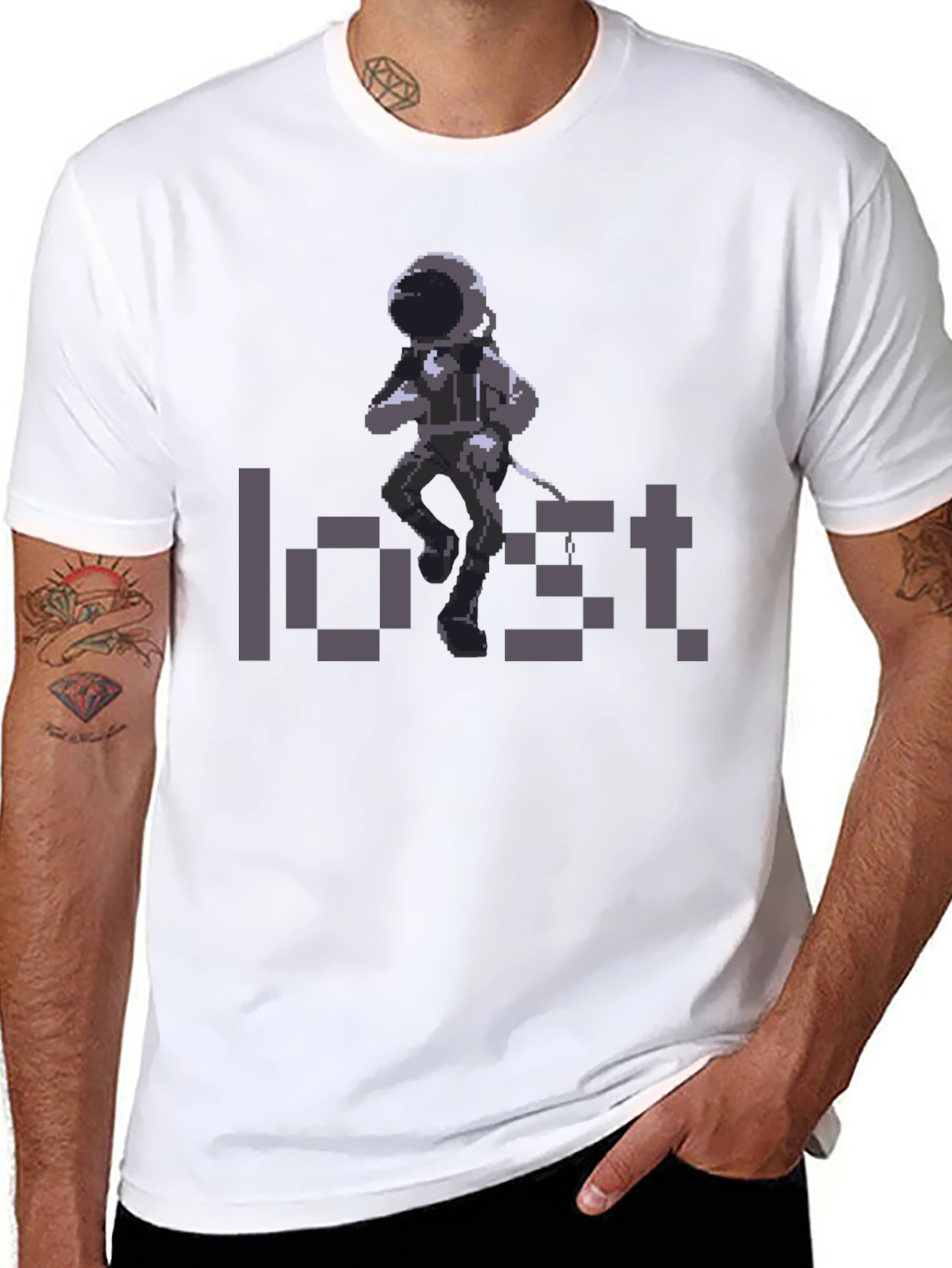 Lost Astronaut Graphic T-Shirt - Retro Pixel Style