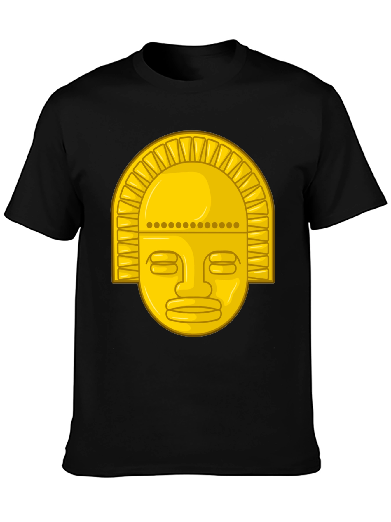 Golden Inca Mask Graphic Tee - Black Cotton T-Shirt