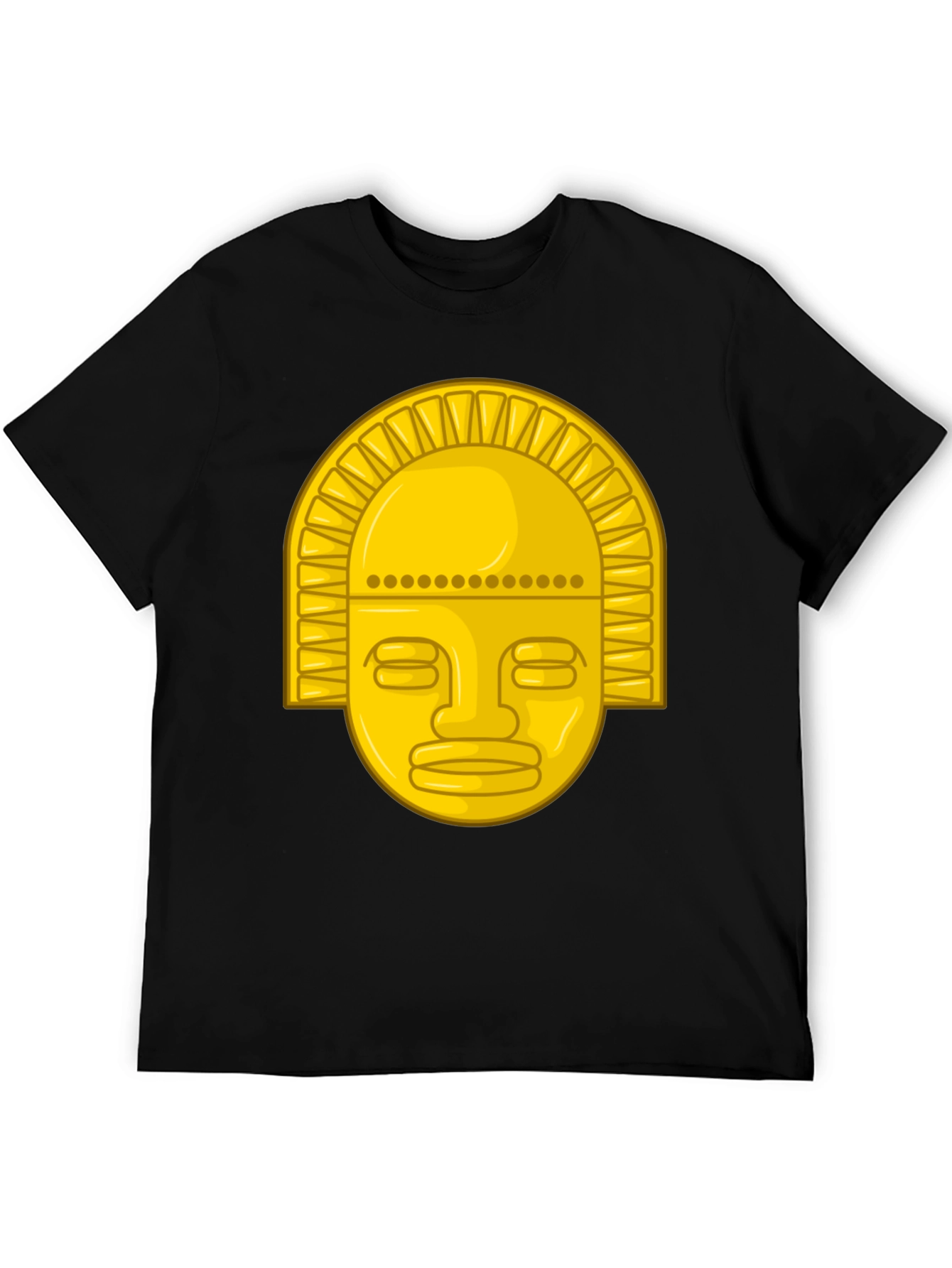 Golden Inca Mask Graphic Tee - Black Cotton T-Shirt