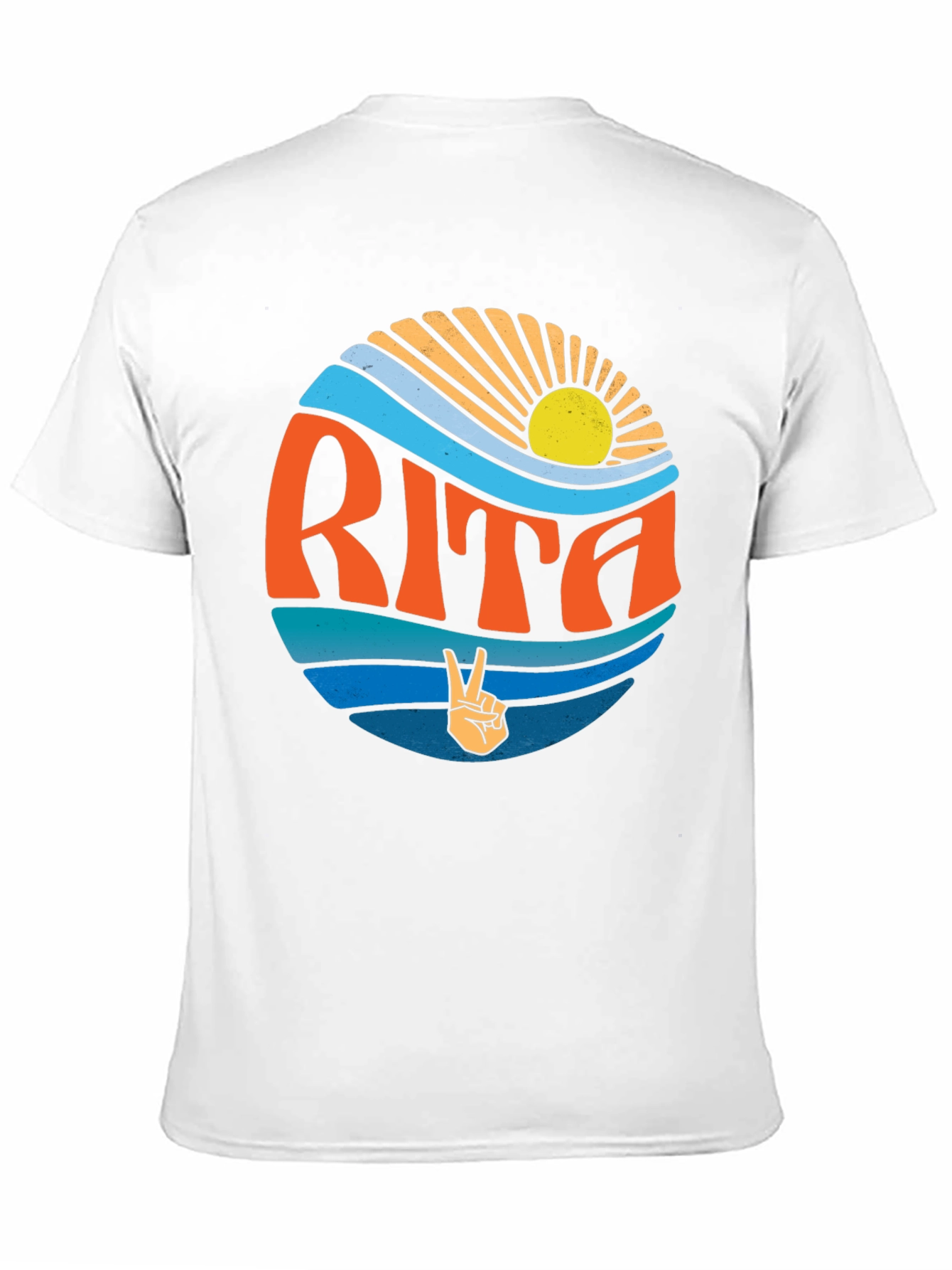 Rita Graphic T-Shirt: Retro Sun & Peace Sign Design