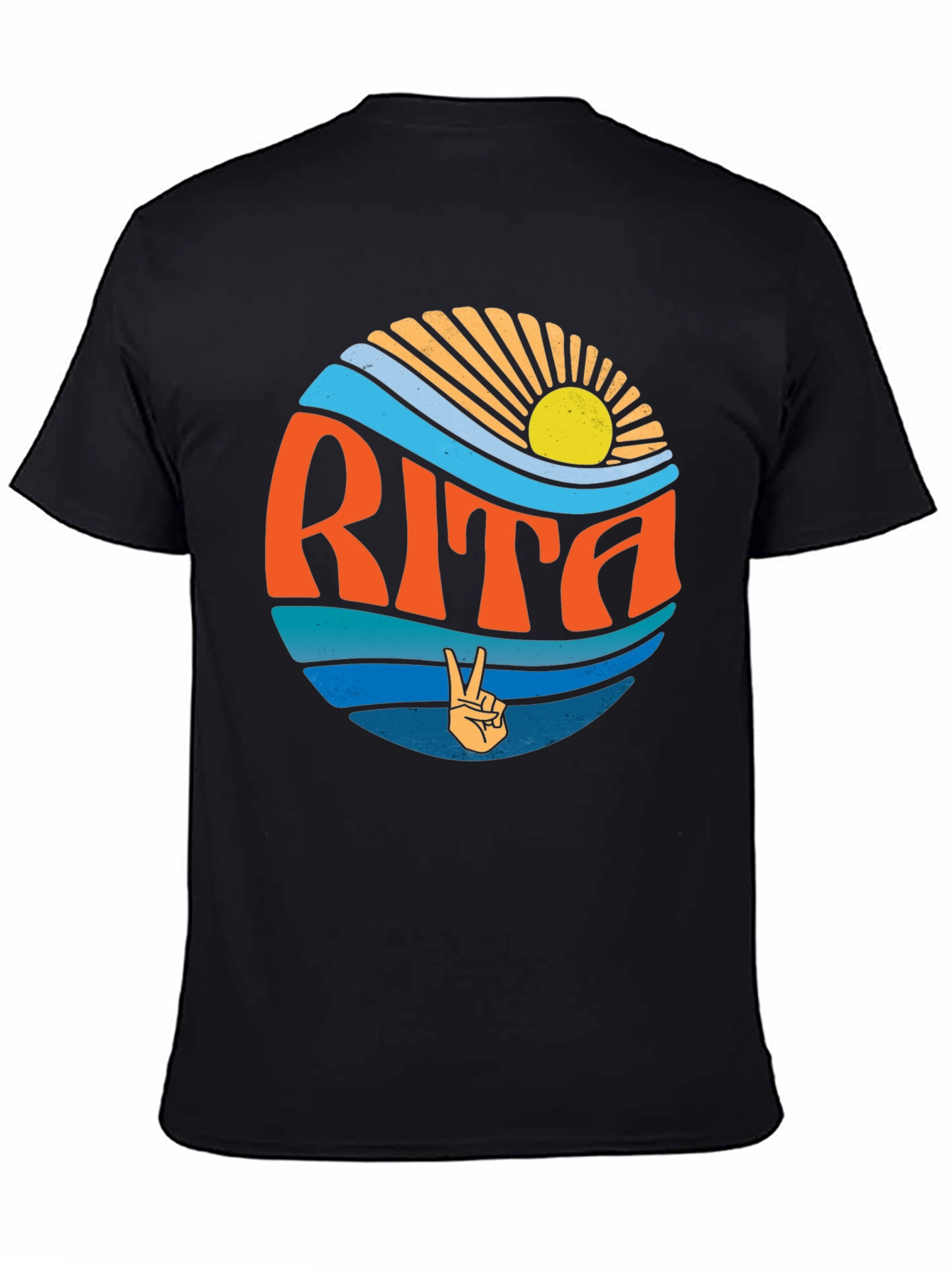 Rita Graphic T-Shirt: Retro Sun & Peace Sign Design
