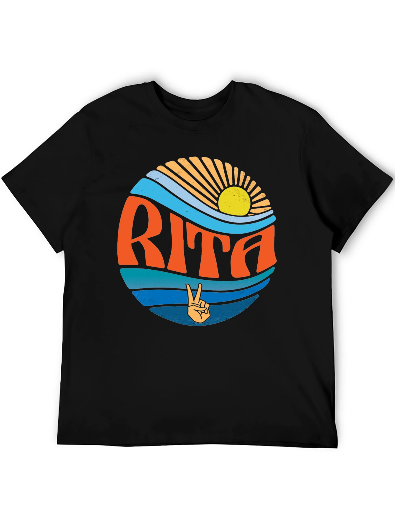 Rita Graphic T-Shirt: Retro Sun & Peace Sign Design