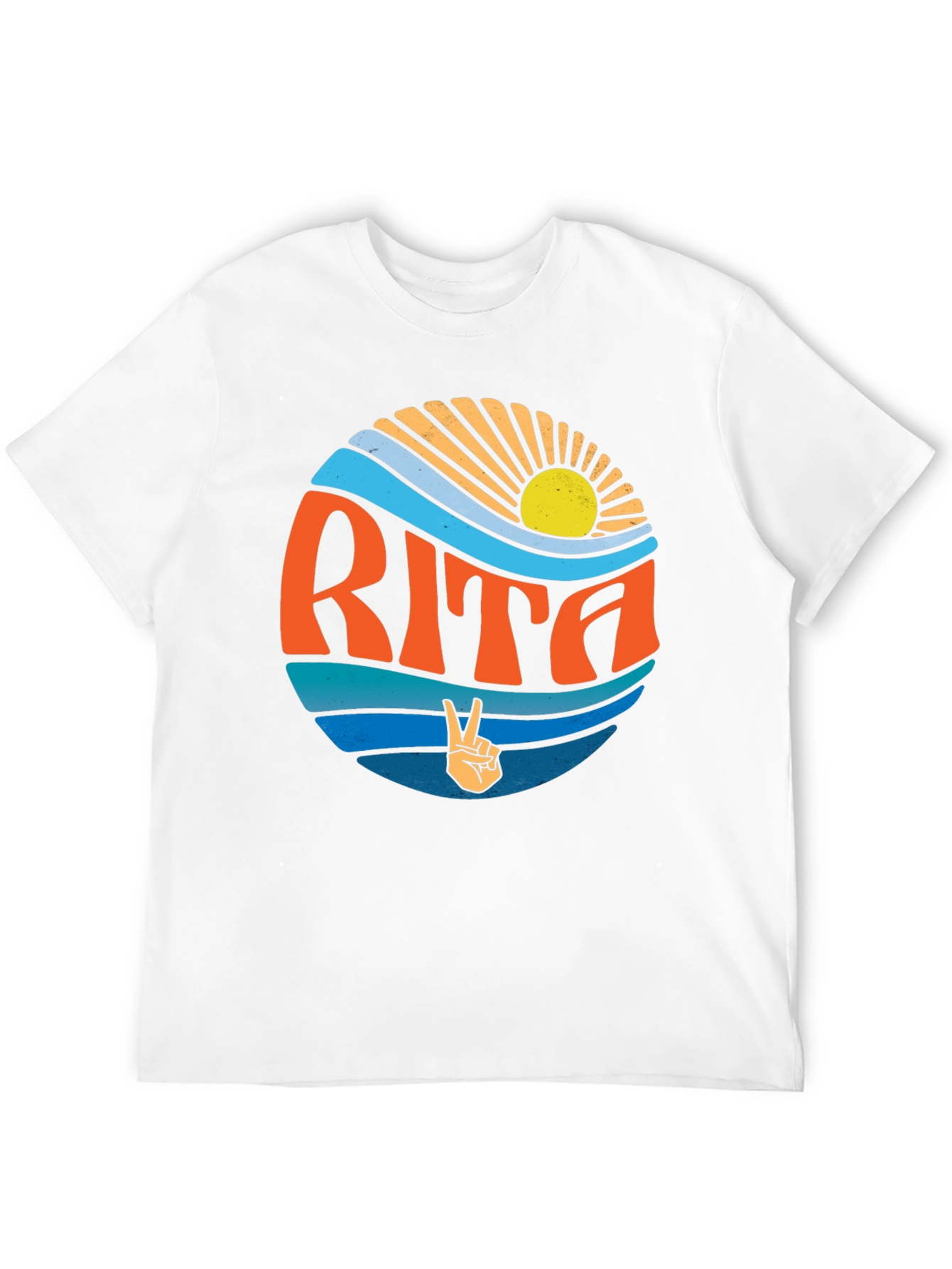 Rita Graphic T-Shirt: Retro Sun & Peace Sign Design