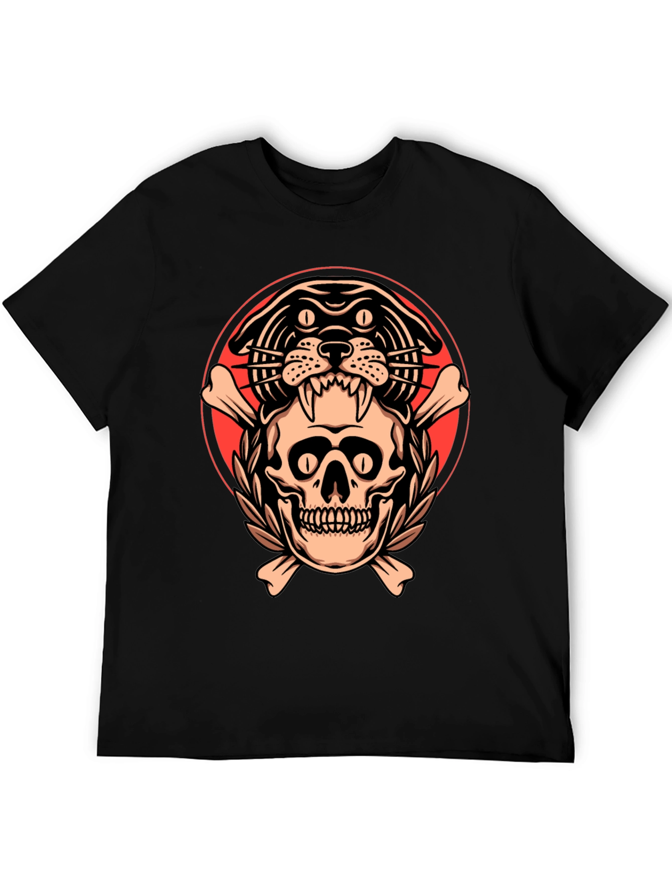 Skull & Panther Graphic Tee - Mens Black T-Shirt