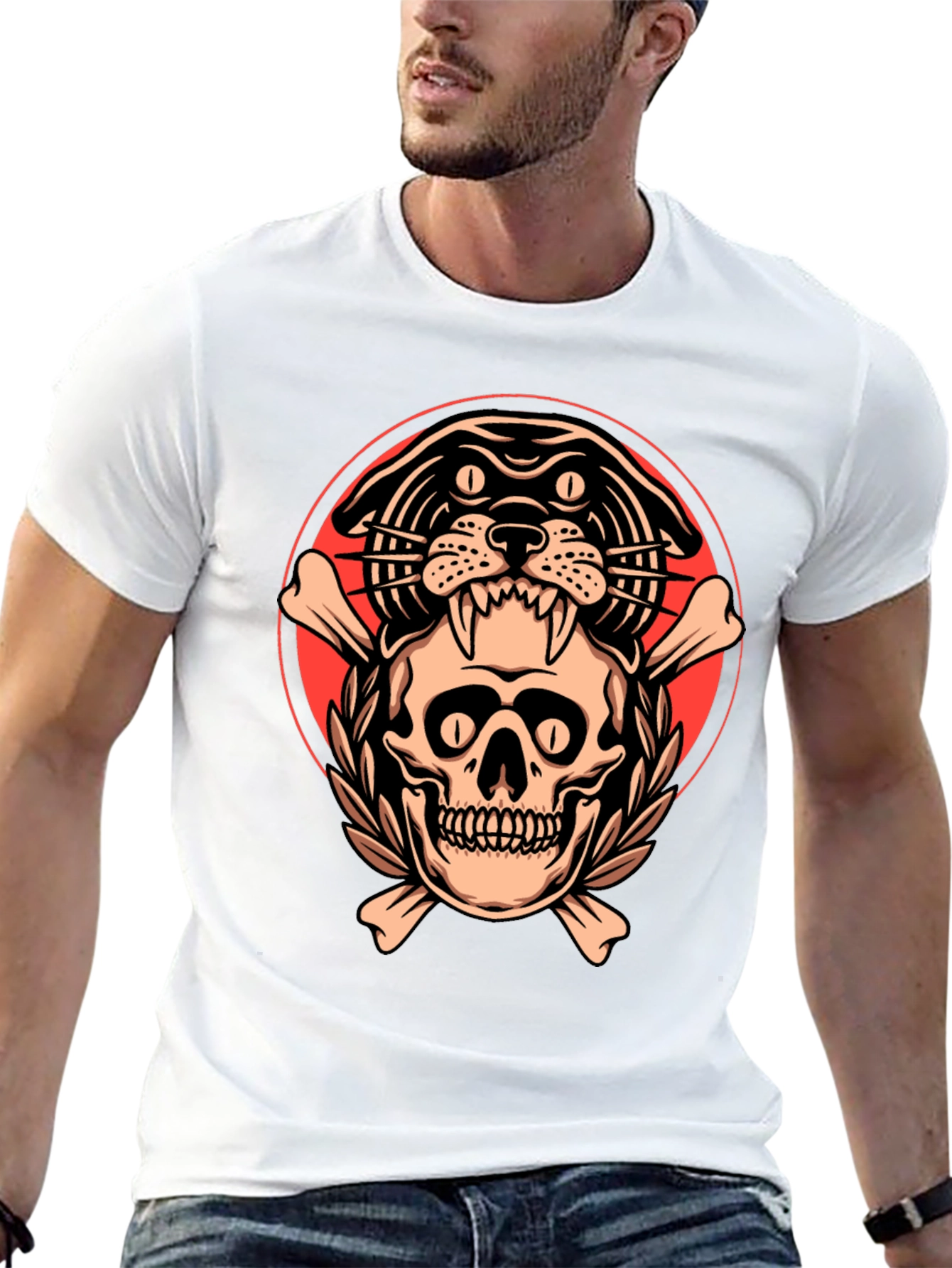 Skull & Panther Graphic Tee - Mens Black T-Shirt