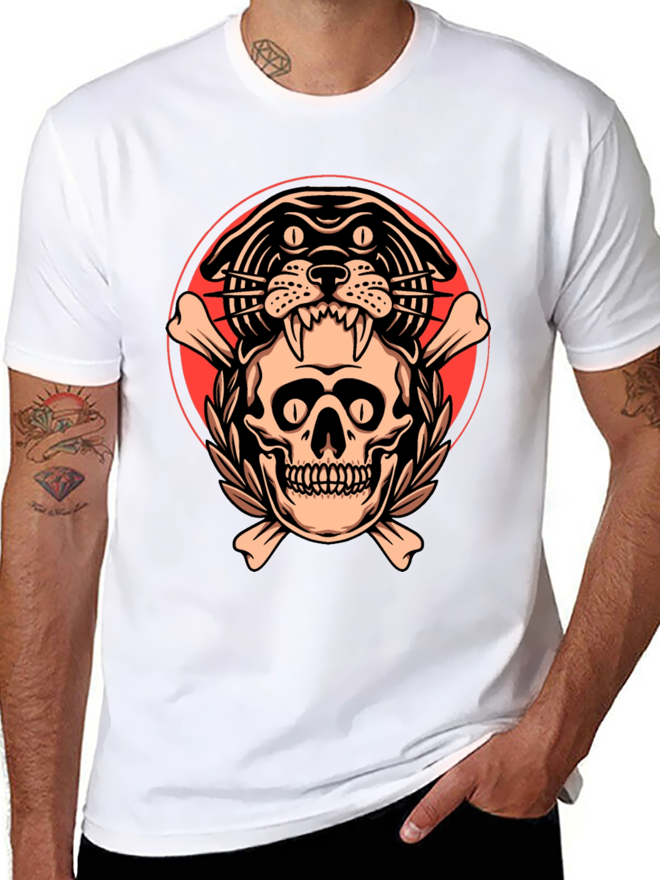 Skull & Panther Graphic Tee - Mens Black T-Shirt