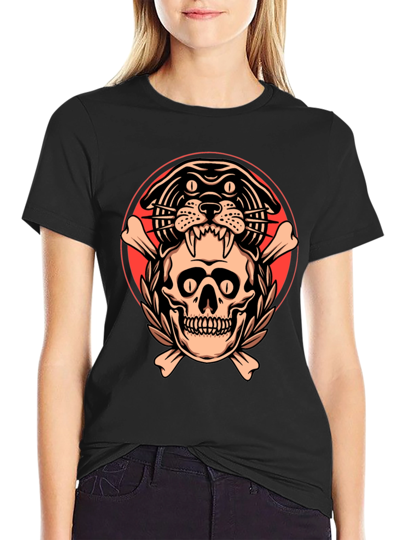 Skull & Panther Graphic Tee - Mens Black T-Shirt