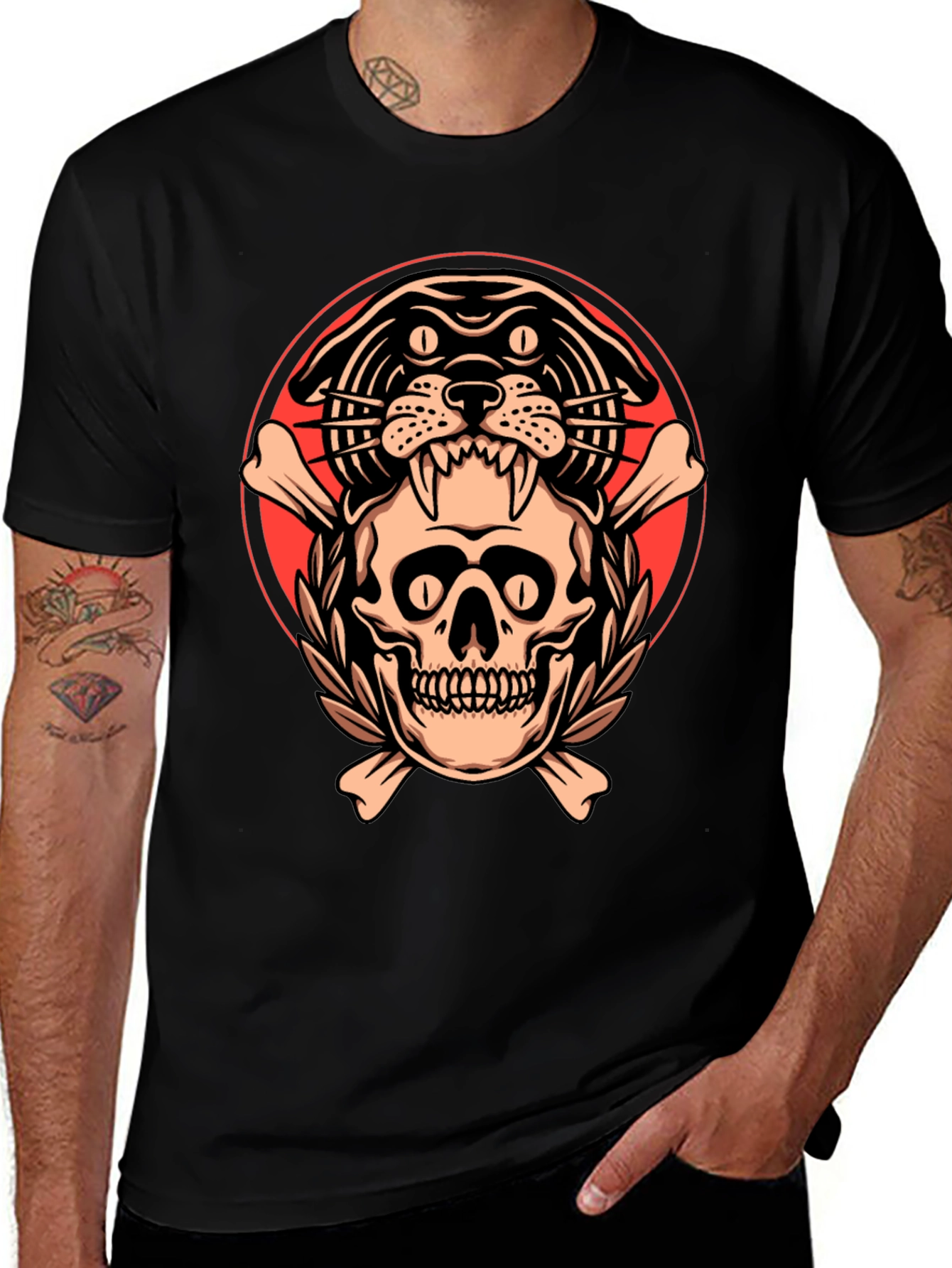 Skull & Panther Graphic Tee - Mens Black T-Shirt
