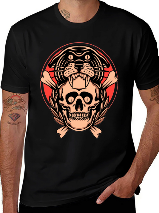 Skull & Panther Graphic Tee - Mens Black T-Shirt