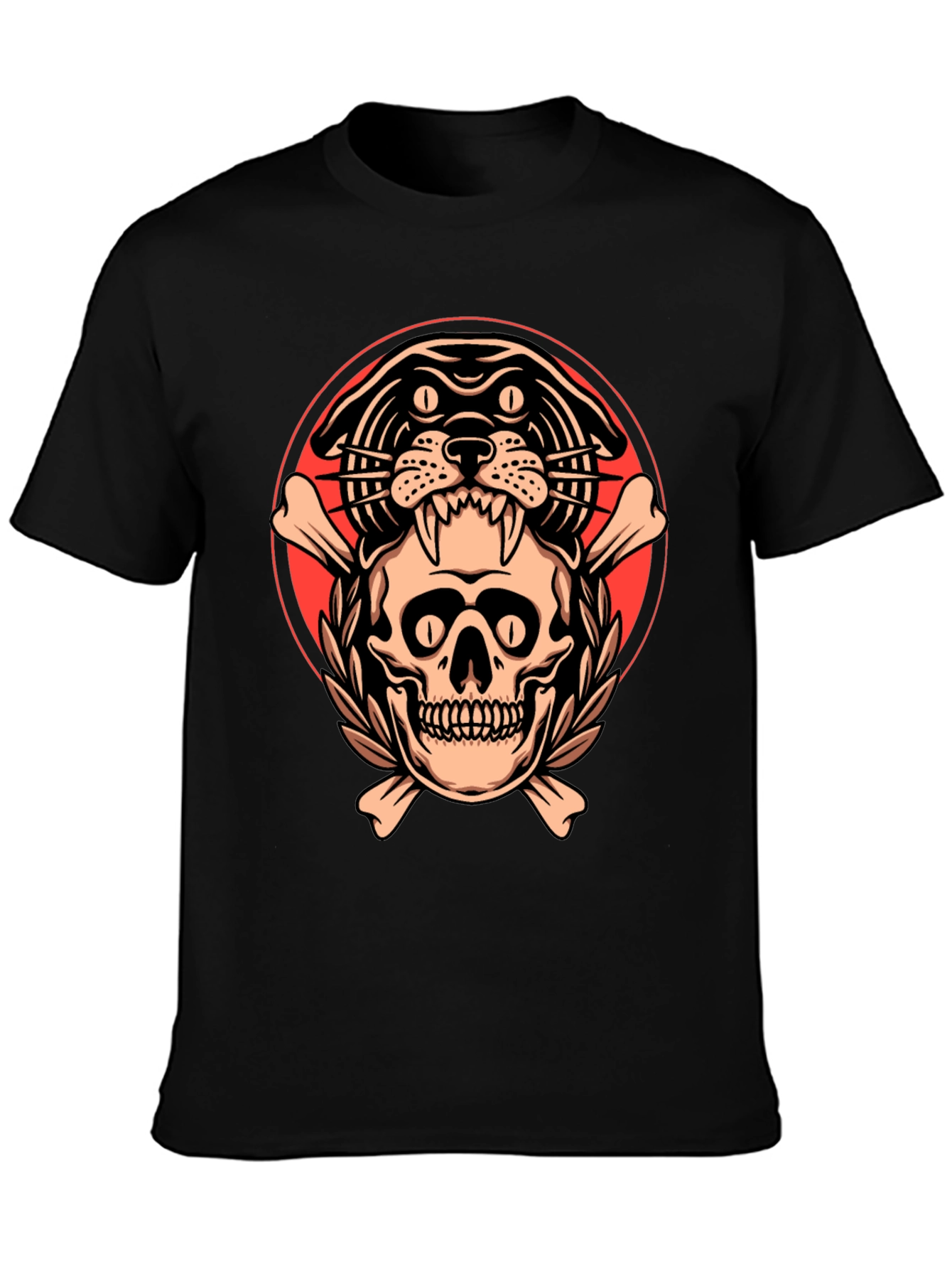 Skull & Panther Graphic Tee - Mens Black T-Shirt
