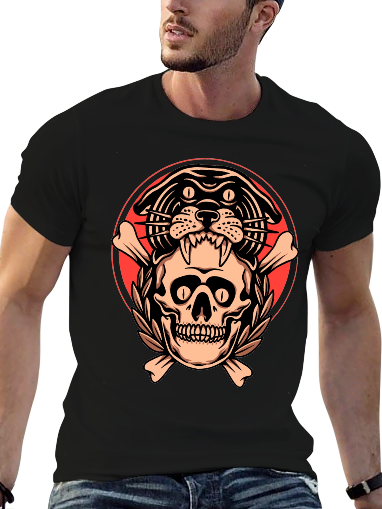 Skull & Panther Graphic Tee - Mens Black T-Shirt