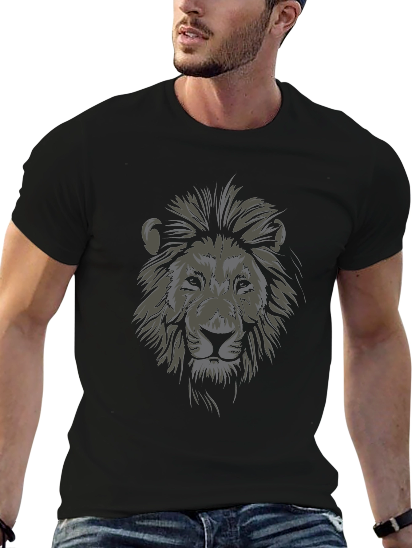 Lion Graphic Tee - Stylish Mens Black T-Shirt