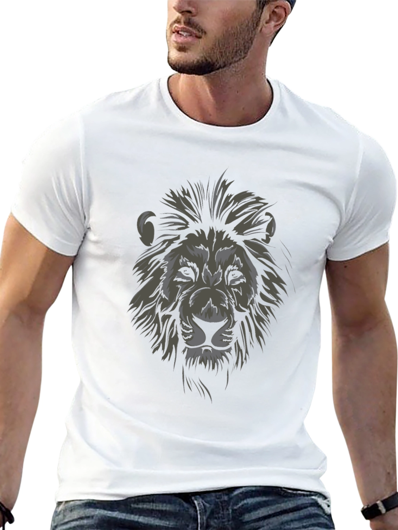 Lion Graphic Tee - Stylish Mens Black T-Shirt