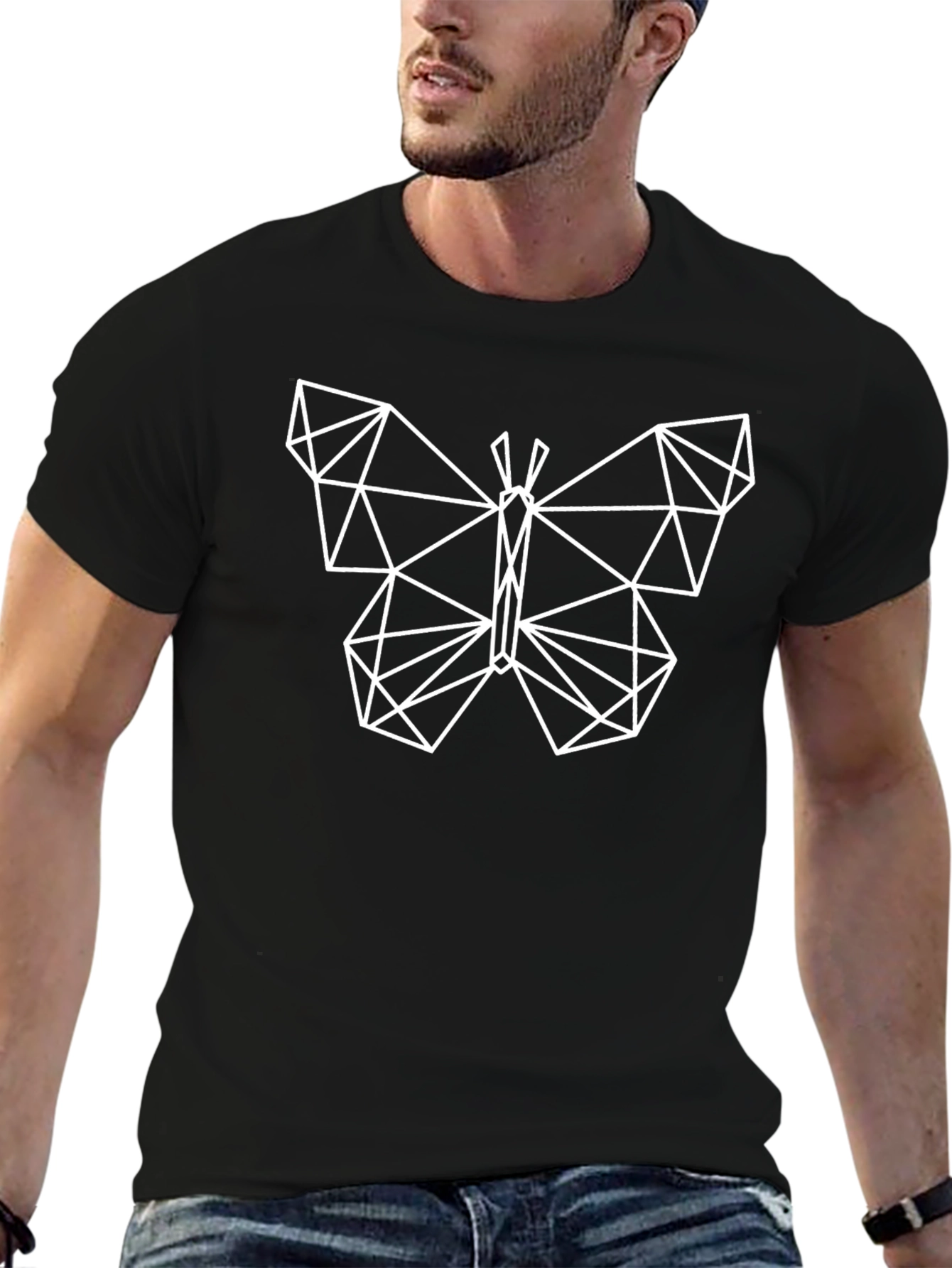 Geometric Butterfly Graphic Tee - Black