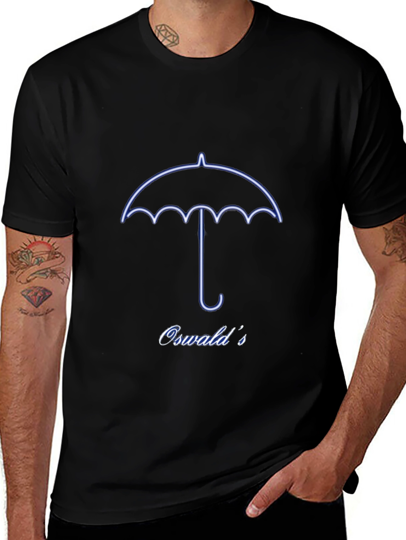 Oswalds Umbrella Graphic Tee - Trendy Black T-Shirt
