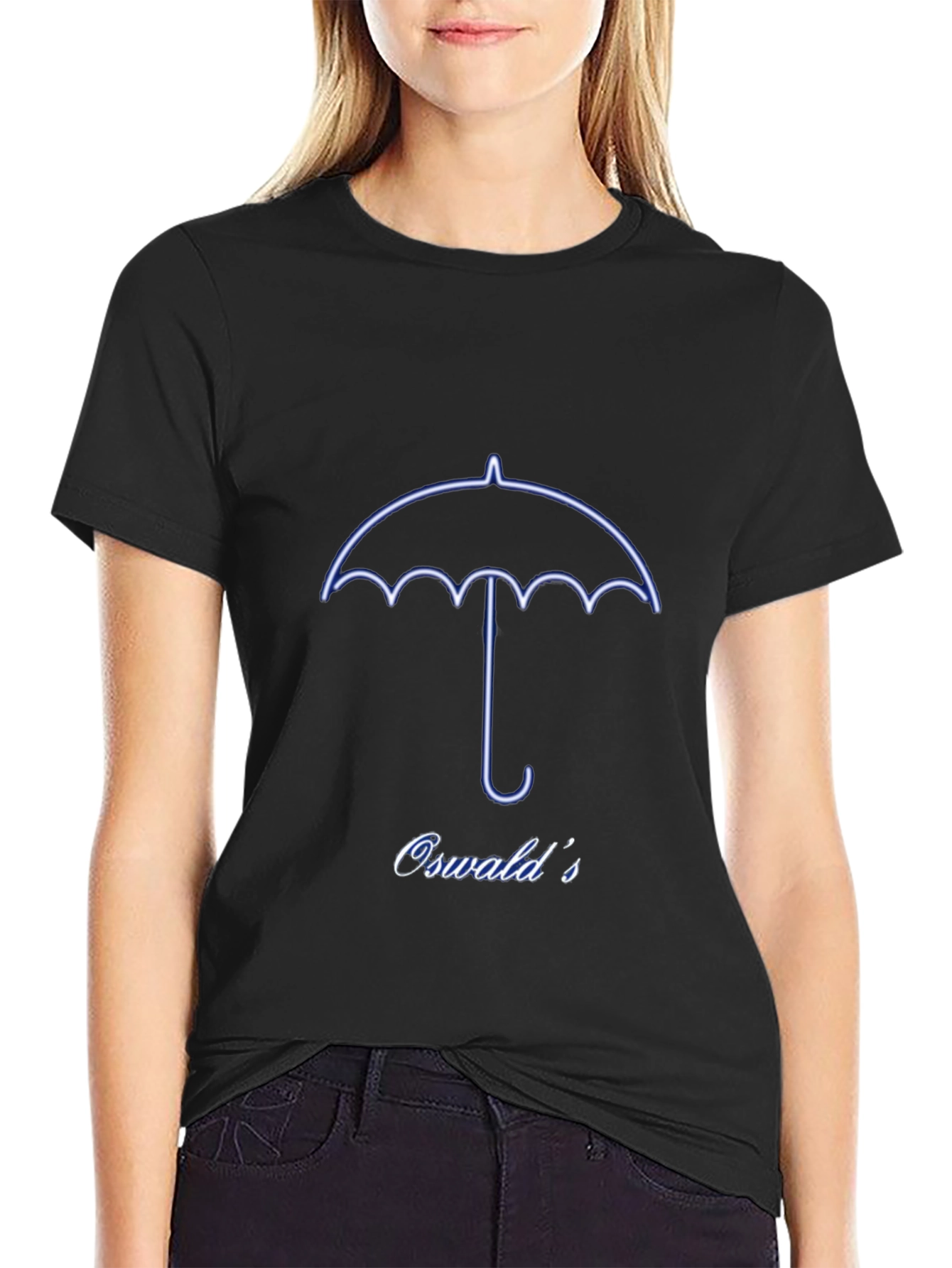 Oswalds Umbrella Graphic Tee - Trendy Black T-Shirt