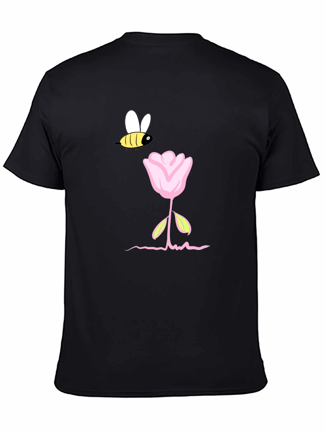 Bee and Flower Graphic T-Shirt - Black Casual Tee