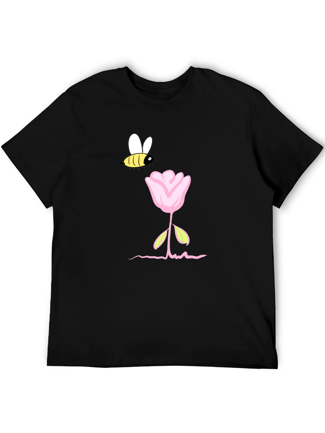 Bee and Flower Graphic T-Shirt - Black Casual Tee