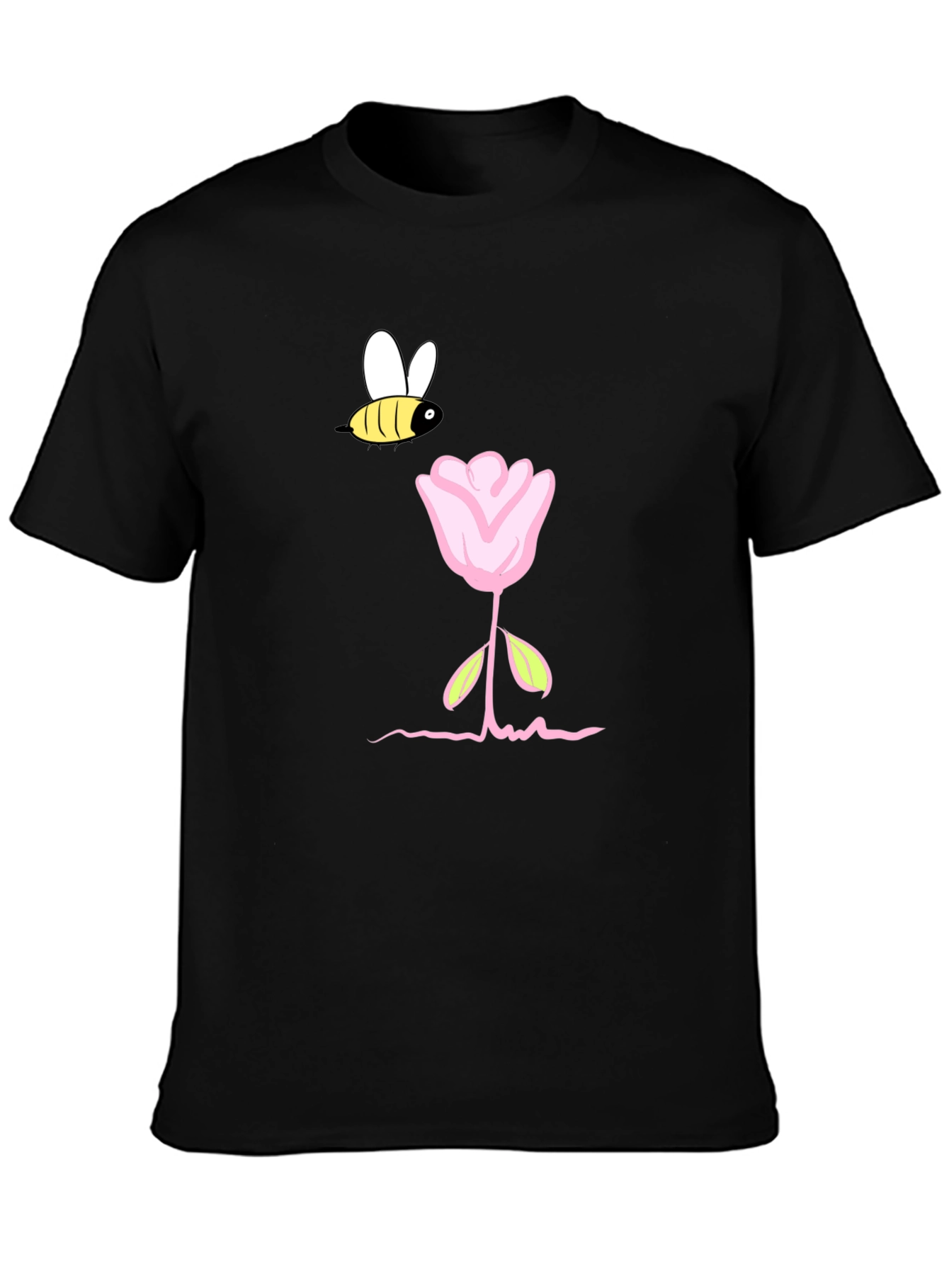 Bee and Flower Graphic T-Shirt - Black Casual Tee