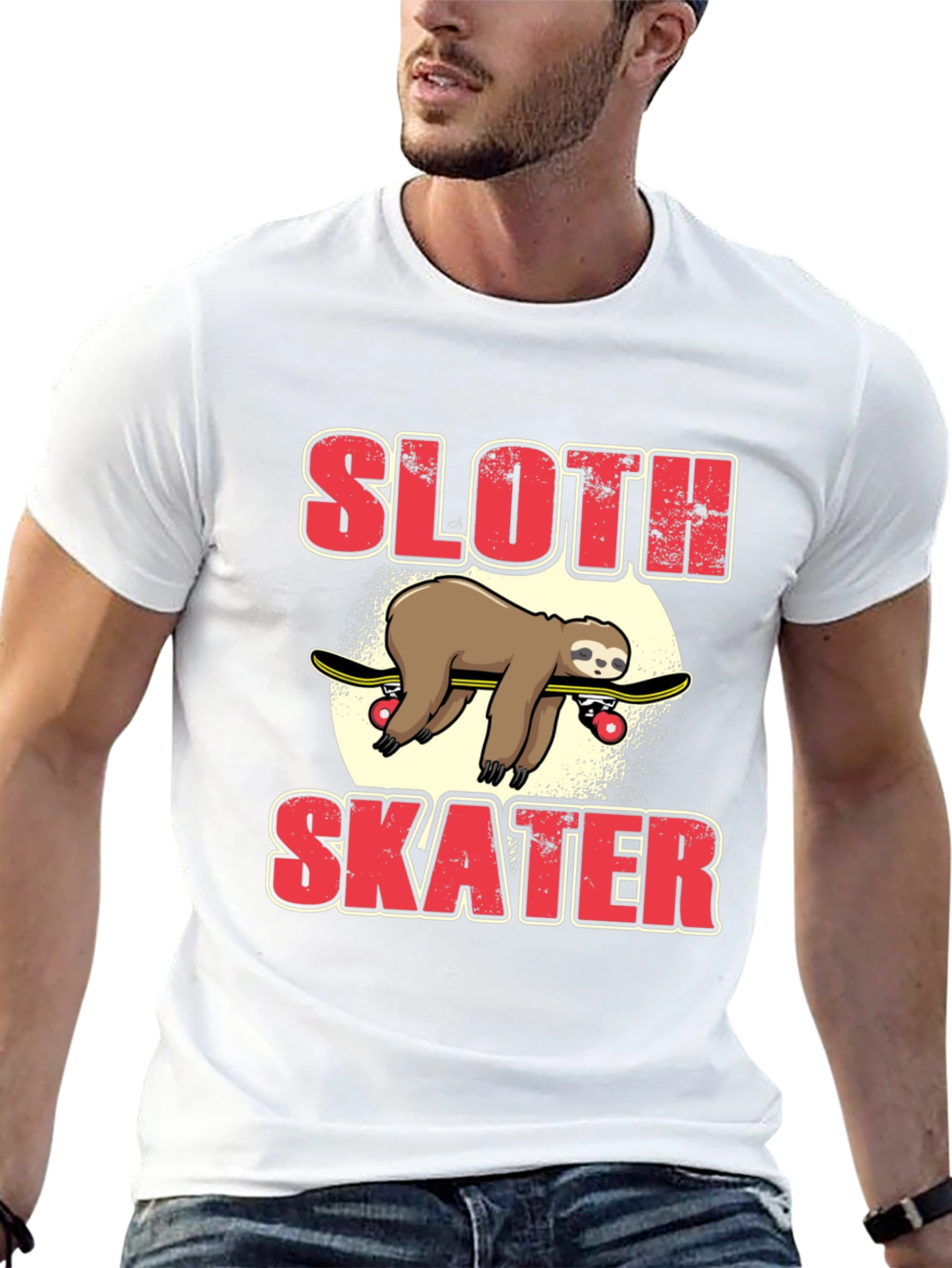 Sloth Skater T-Shirt - Funny Animal Skateboarding Tee