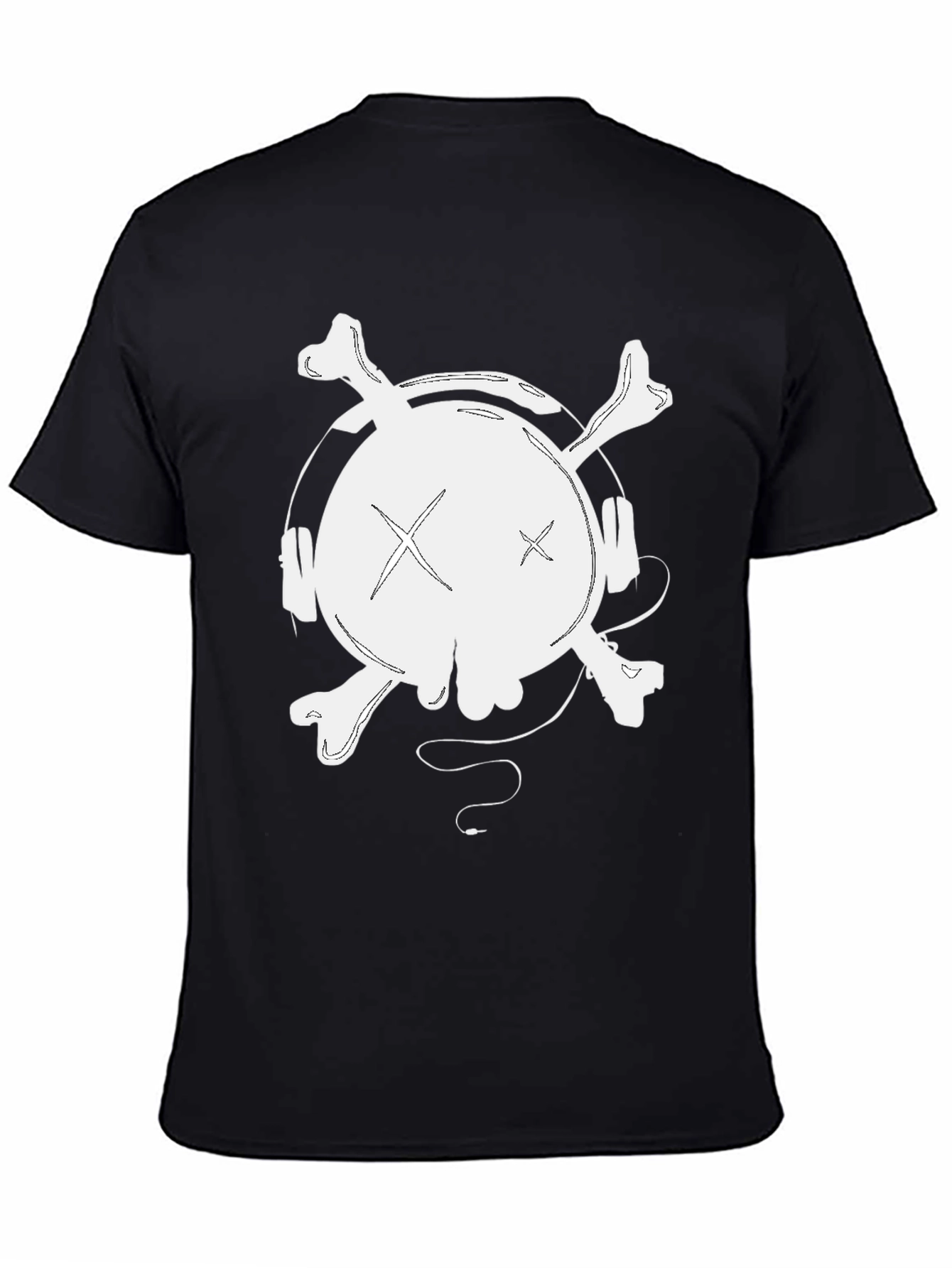 Skull & Crossbones Headphones Graphic Tee - Black