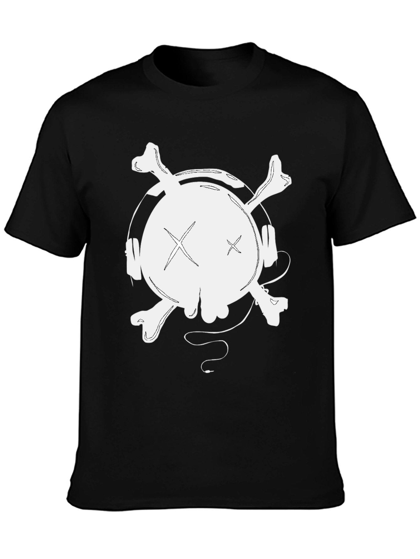 Skull & Crossbones Headphones Graphic Tee - Black