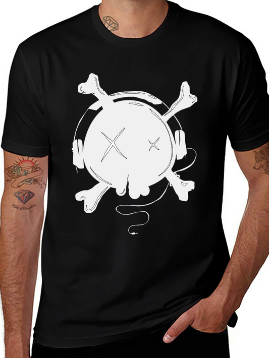 Skull & Crossbones Headphones Graphic Tee - Black